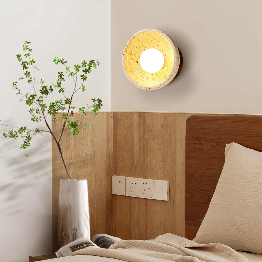 Applique murale moderne Sulev en Bois et travertin jaune