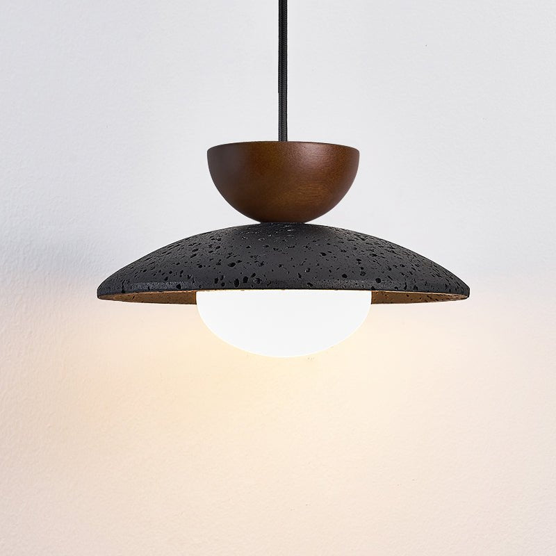 Suspension moderne Raine en Noir travertin et foncé noyer