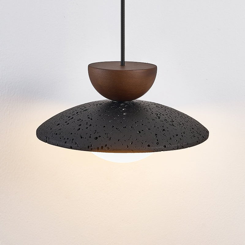 Suspension moderne Raine en Noir travertin et foncé noyer