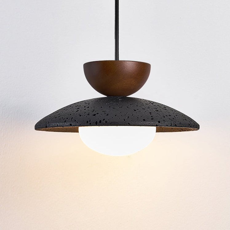 Suspension moderne Raine en Noir travertin et foncé noyer