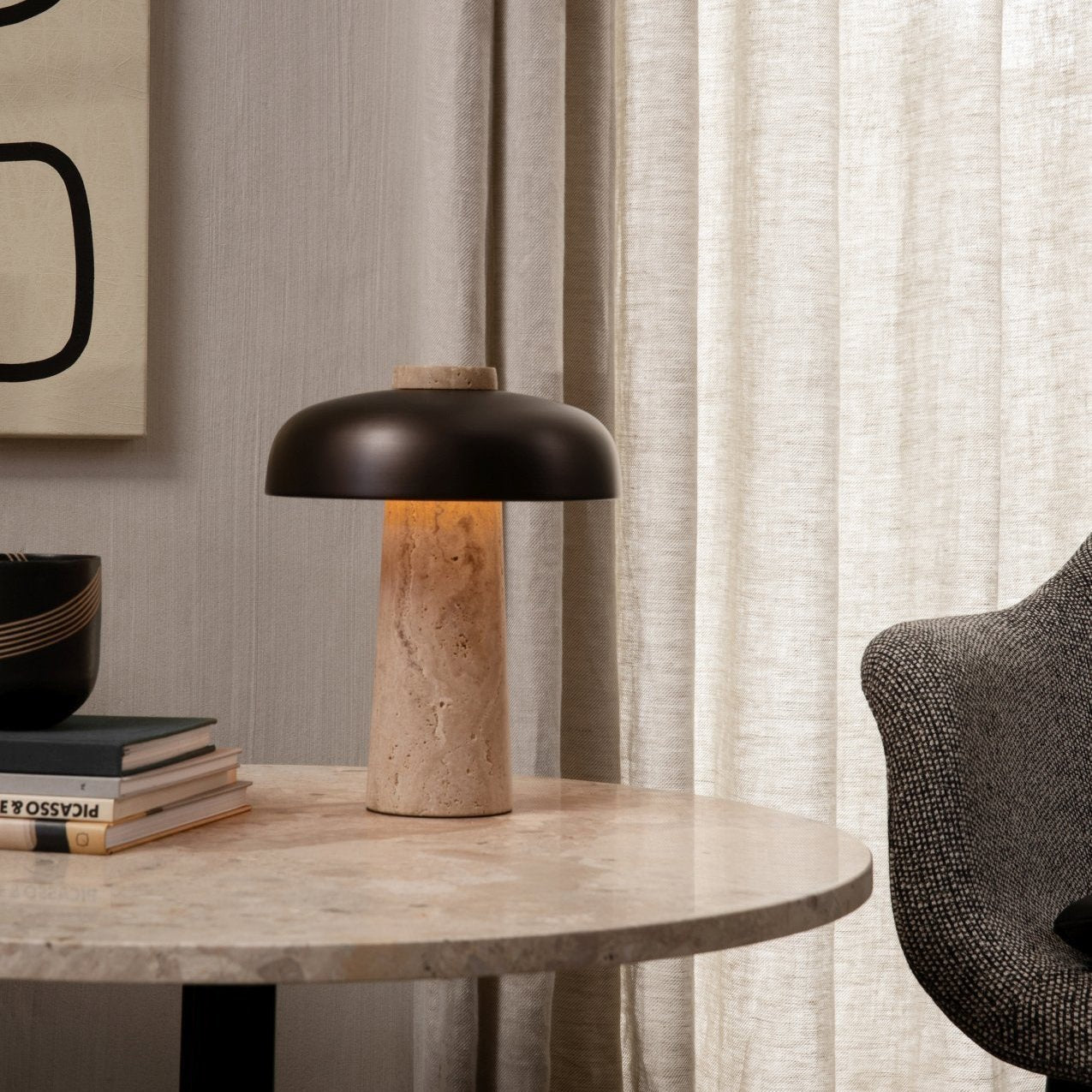 Lampe à poser moderne Jokum en Travertin jaune et bronze