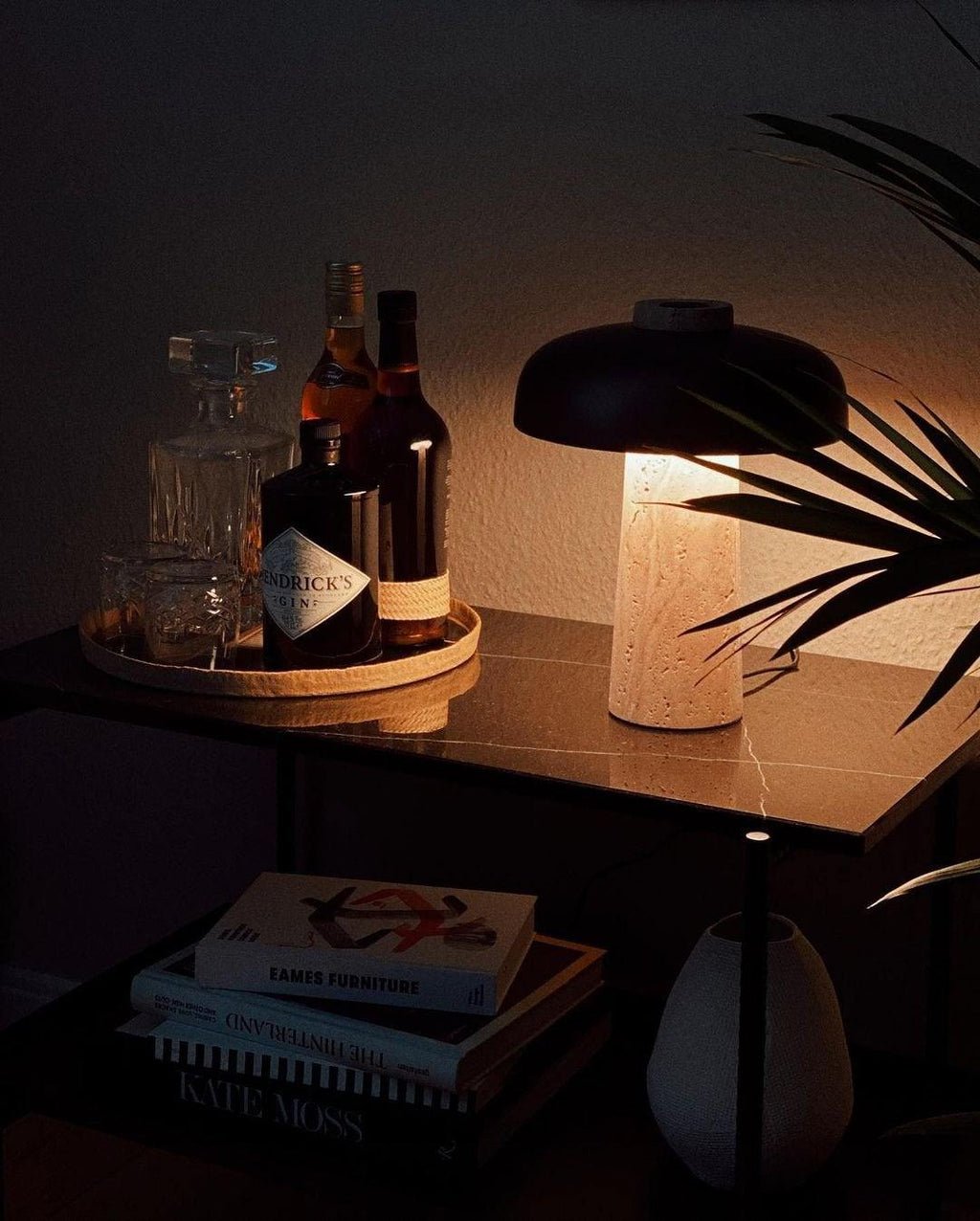 Lampe à poser moderne Jokum en Travertin jaune et bronze