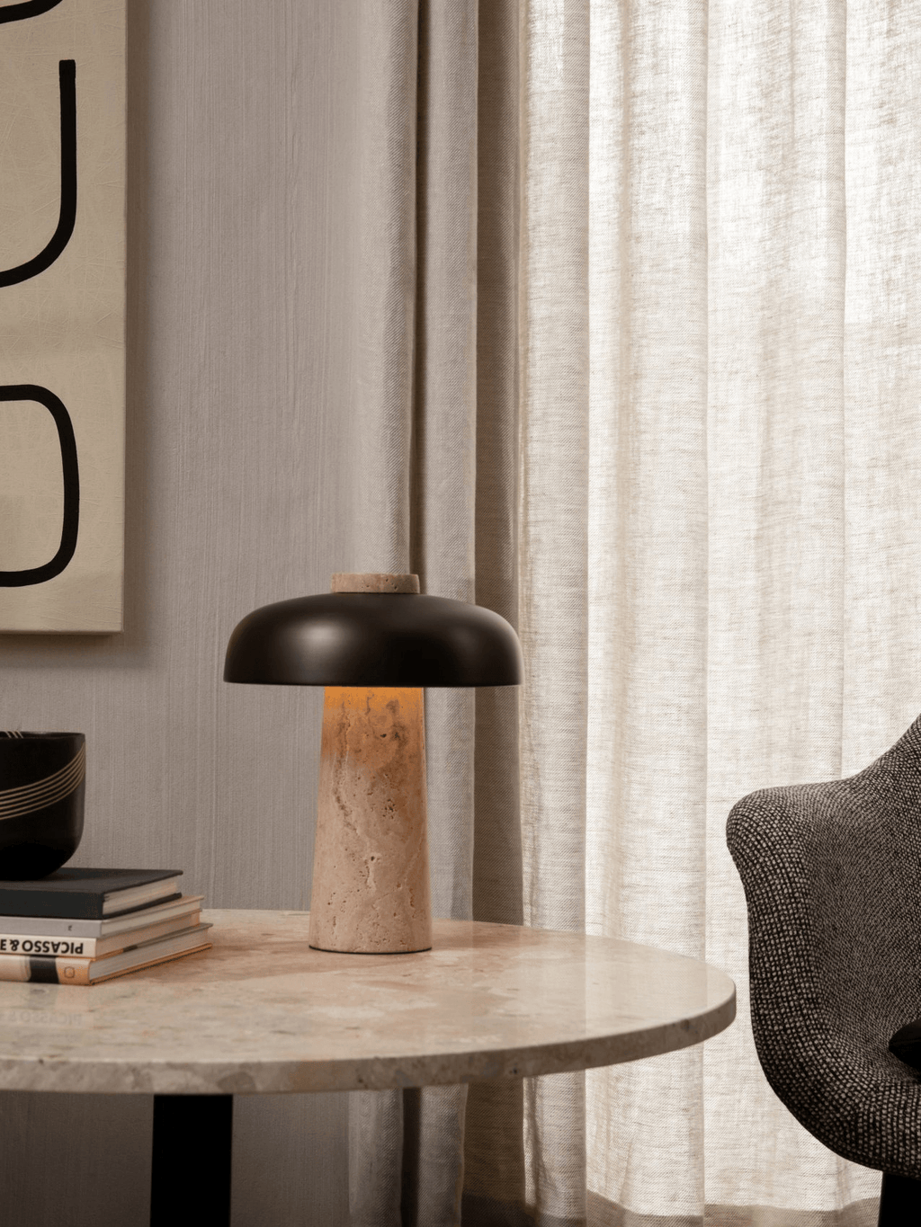 Lampe à poser moderne Jokum en Travertin jaune et bronze