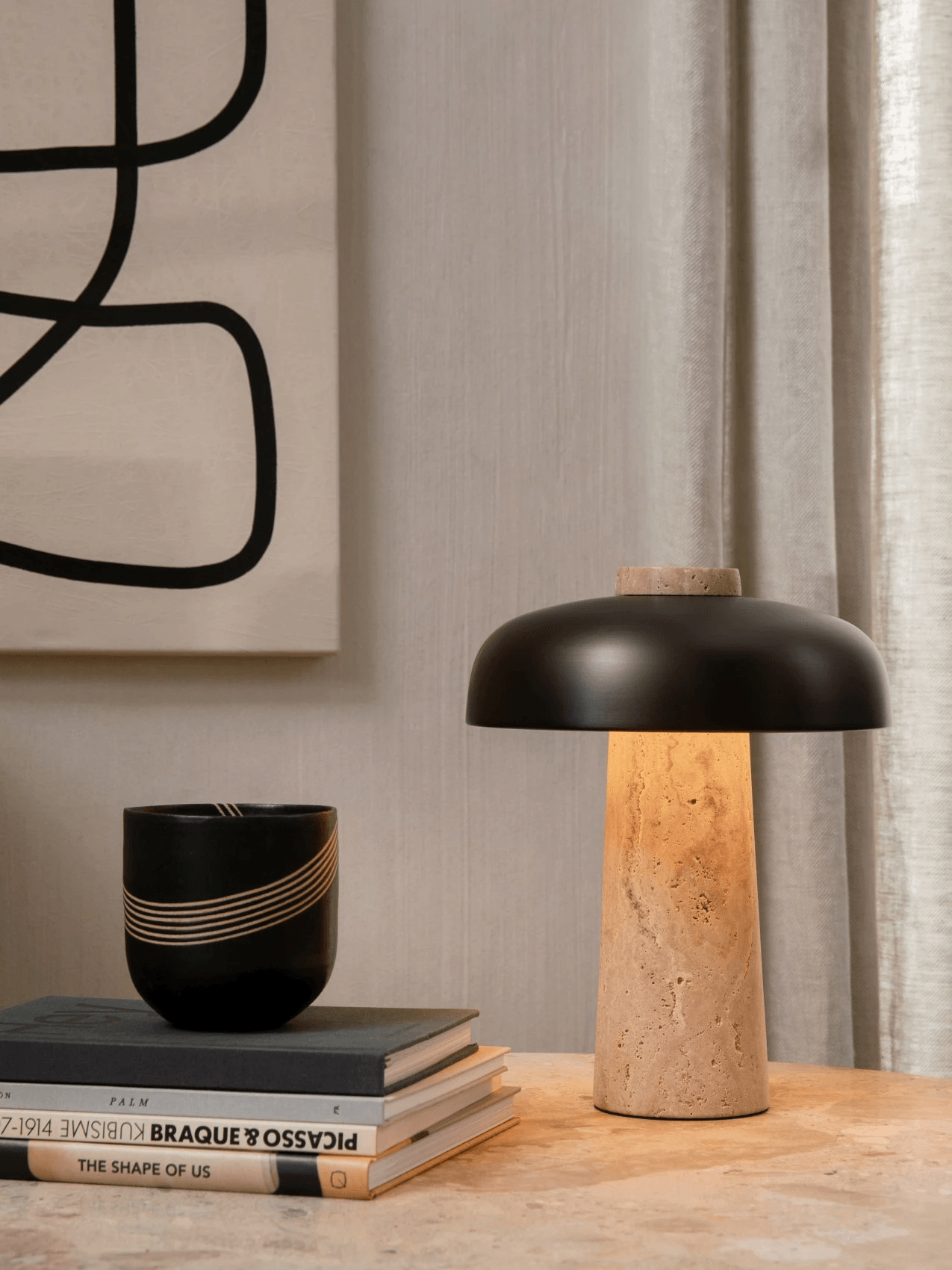 Lampe à poser moderne Jokum en Travertin jaune et blanc