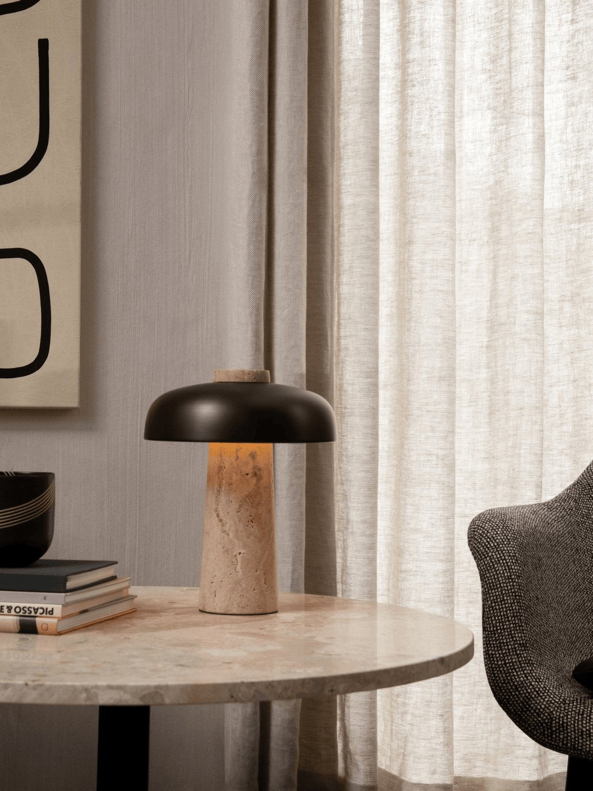 Lampe à poser moderne Jokum en Travertin jaune et blanc