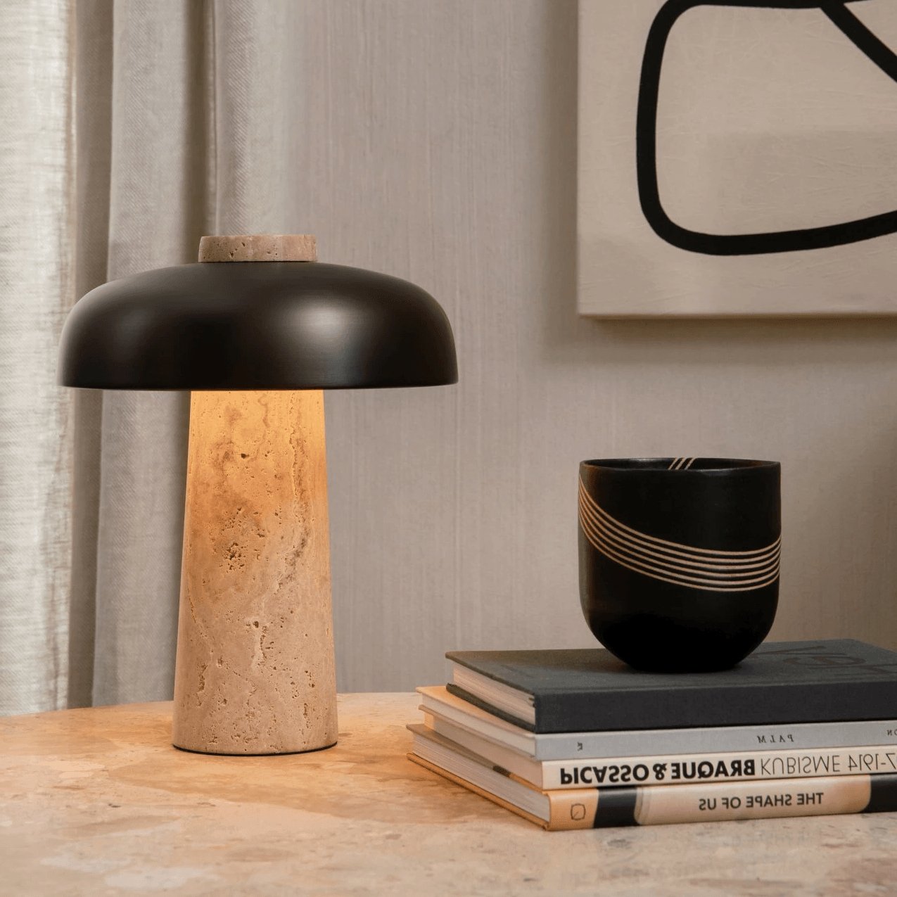 Lampe à poser moderne Jokum en Travertin jaune et bronze