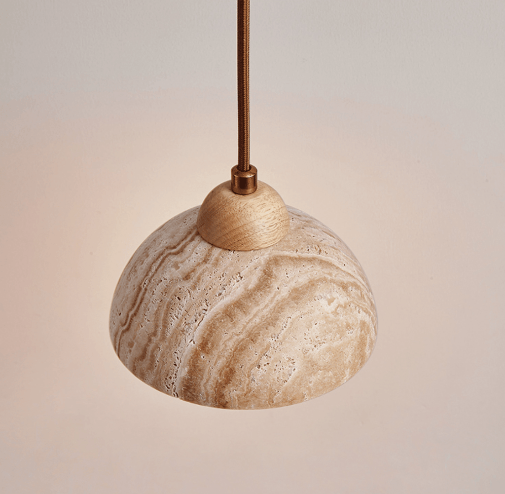 Suspension moderne Ola en Bois et travertin jaune