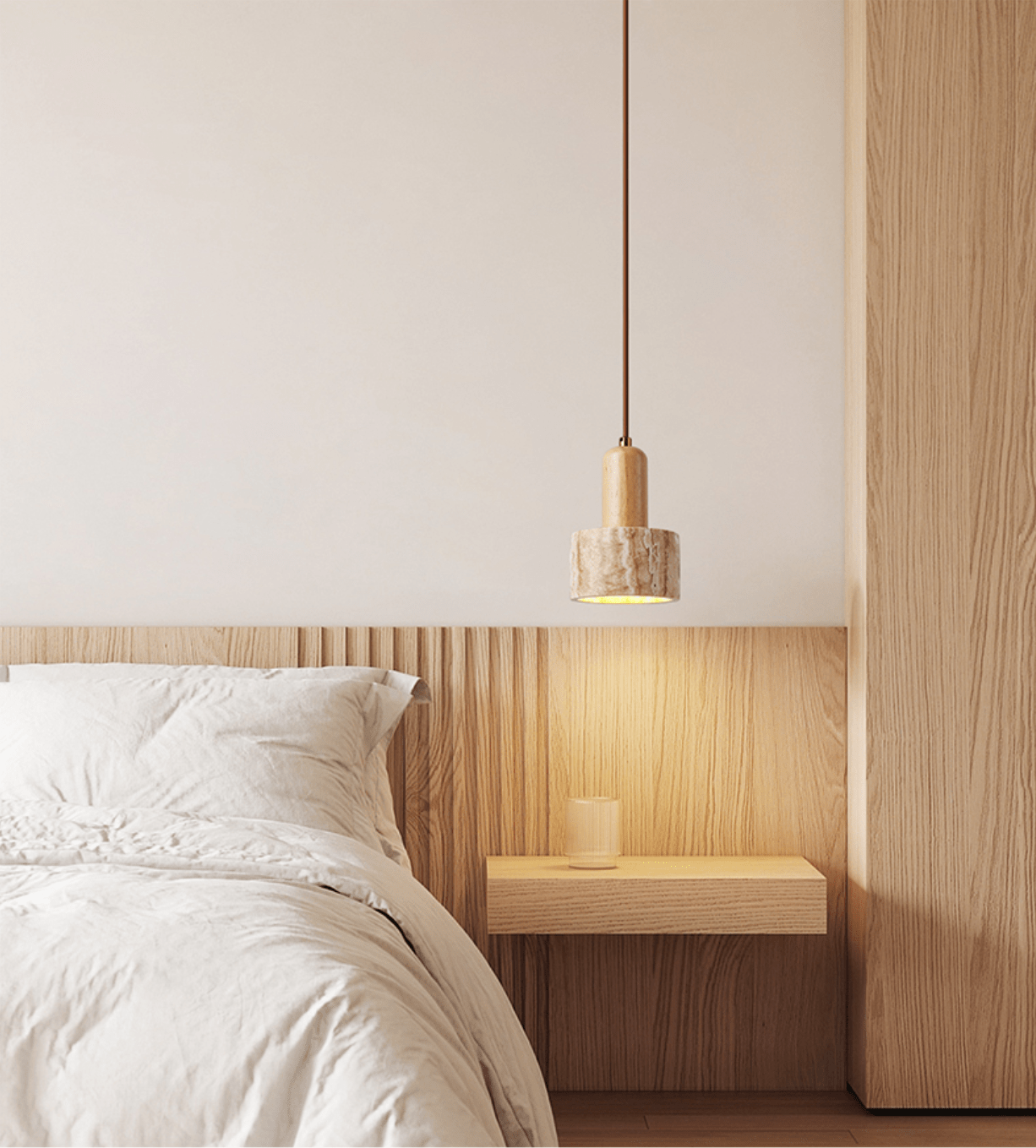 Suspension moderne Ola en Bois et travertin jaune