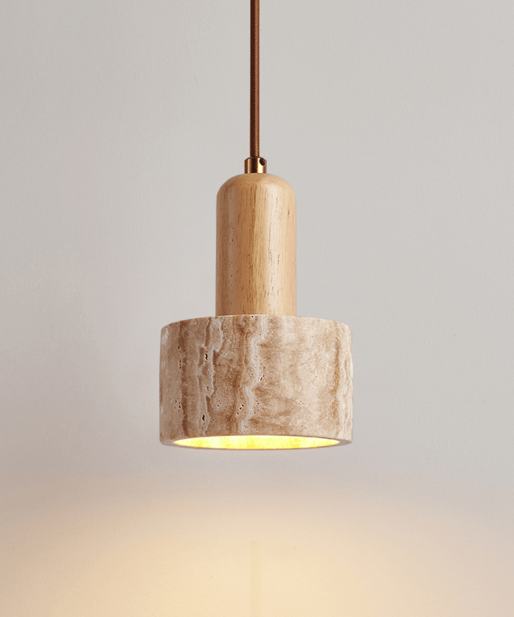 Suspension moderne Ola en Bois et travertin jaune
