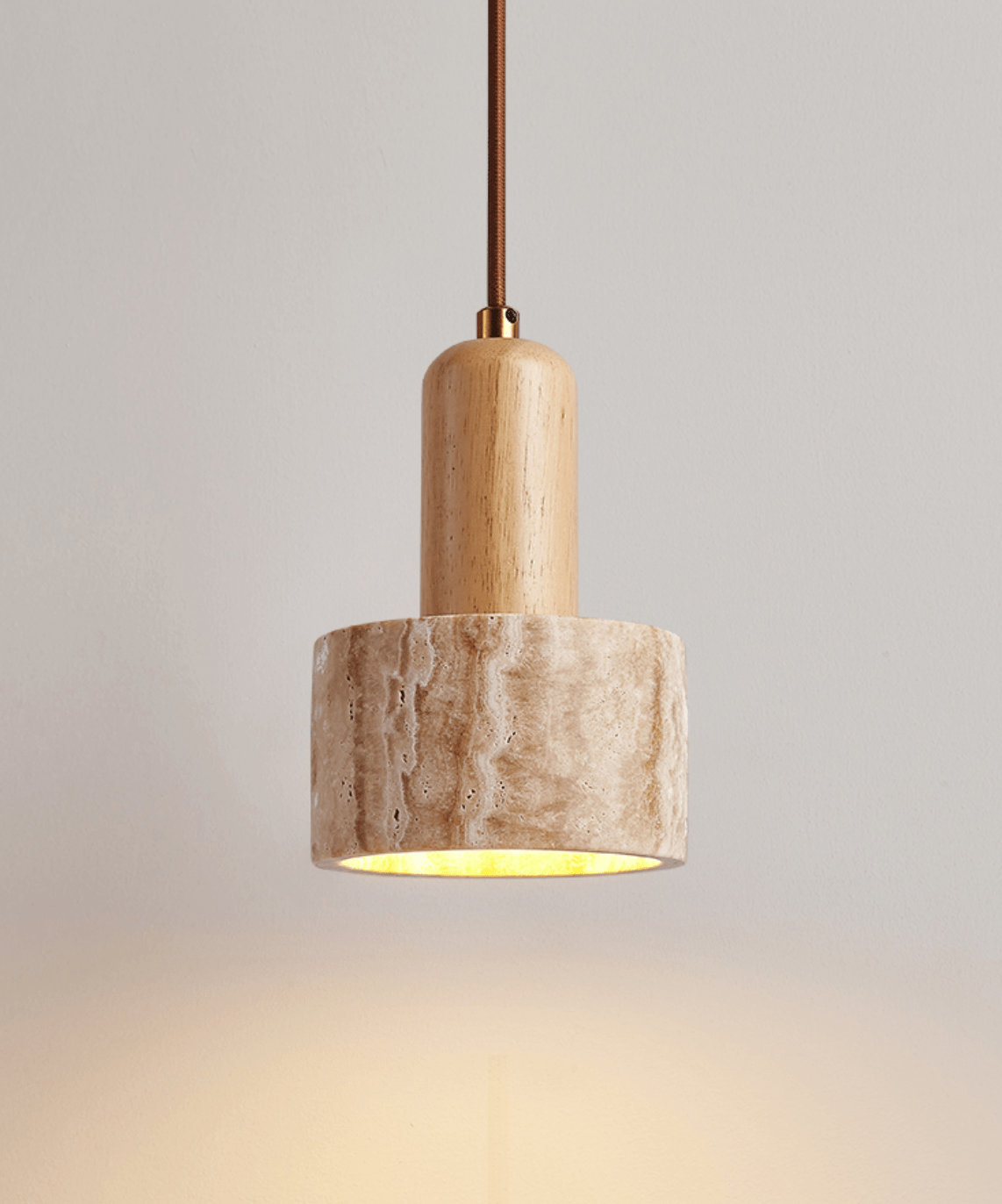 Suspension moderne Ola en Bois et travertin jaune