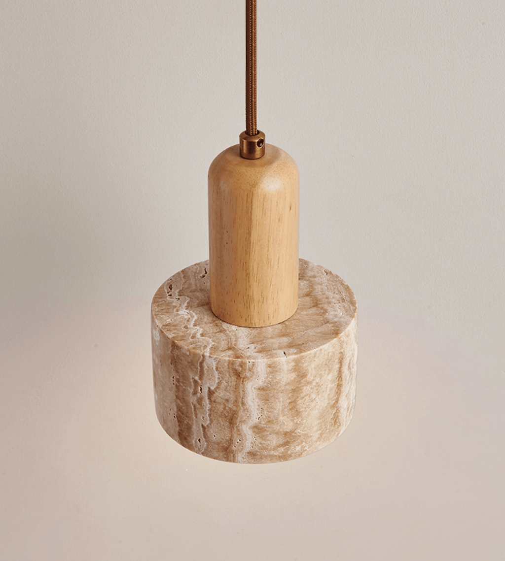 Suspension moderne Ola en Bois et travertin jaune