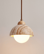 Suspension moderne Ola en Bois et travertin jaune