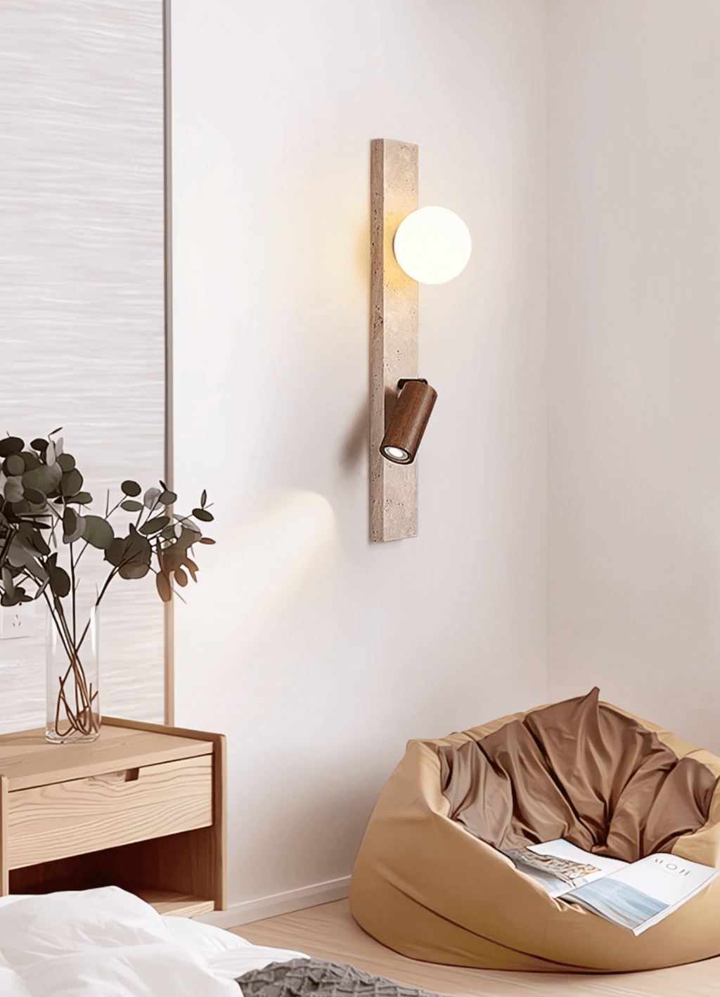 Applique murale moderne Nidaros en Noyer bois et travertin jaune