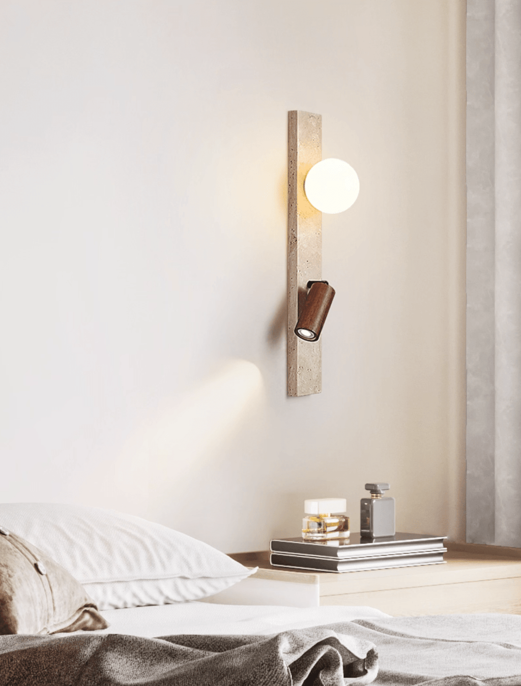 Applique murale moderne Nidaros en Noyer bois et travertin jaune