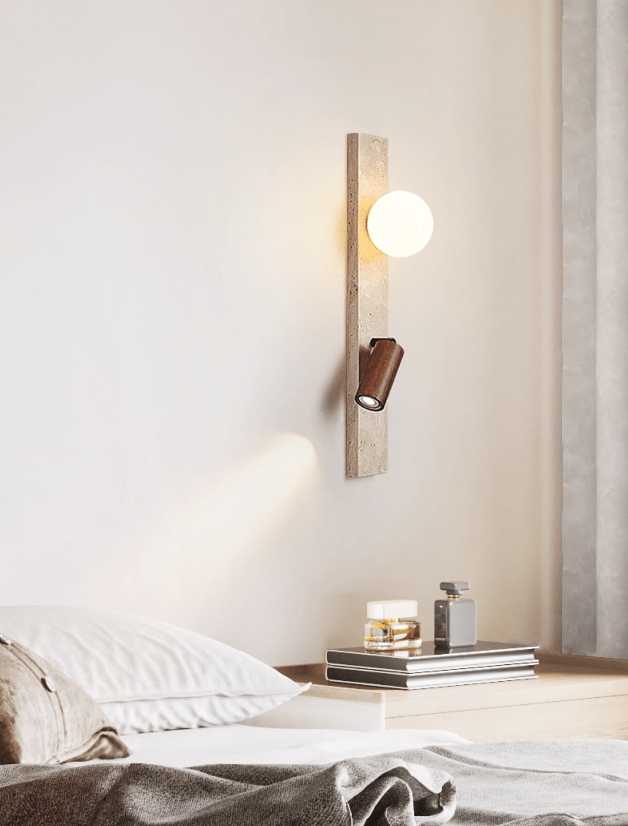 Applique murale moderne Nidaros en Noyer bois et travertin jaune
