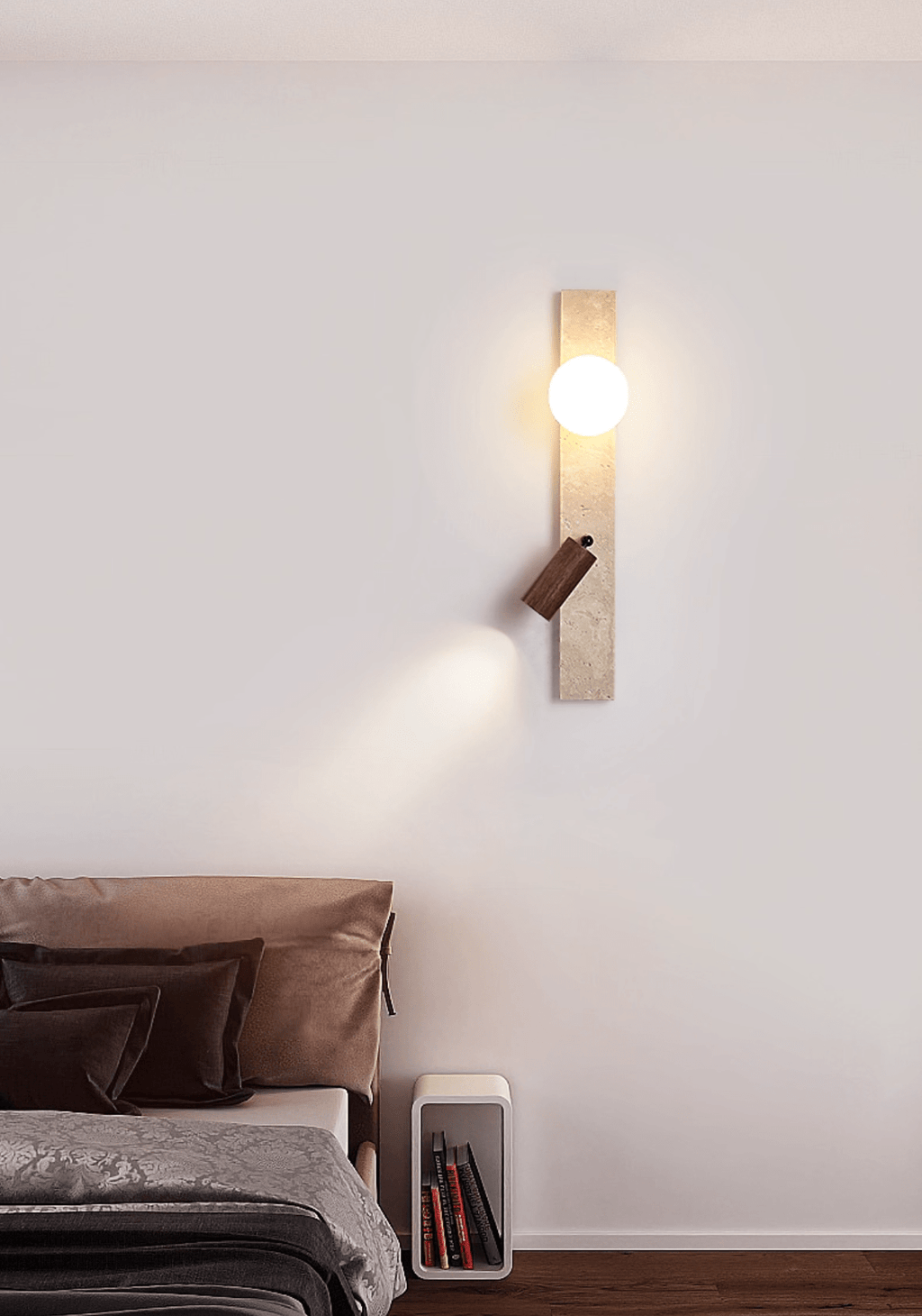 Applique murale moderne Nidaros en Noyer bois et travertin jaune