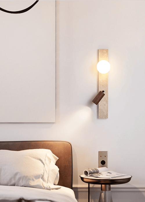 Applique murale moderne Nidaros en Noyer bois et travertin jaune