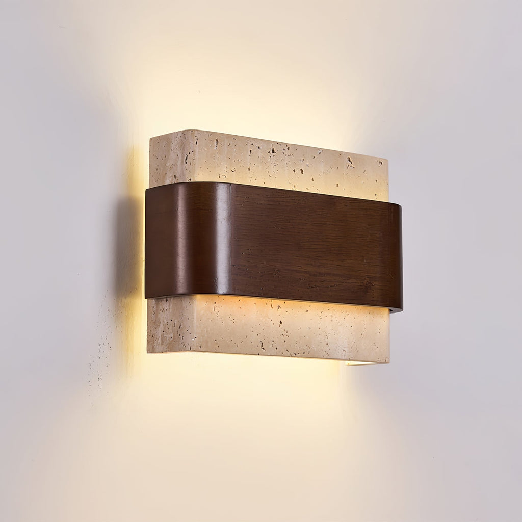 Applique murale moderne Linden en Travertin jaune et noyer