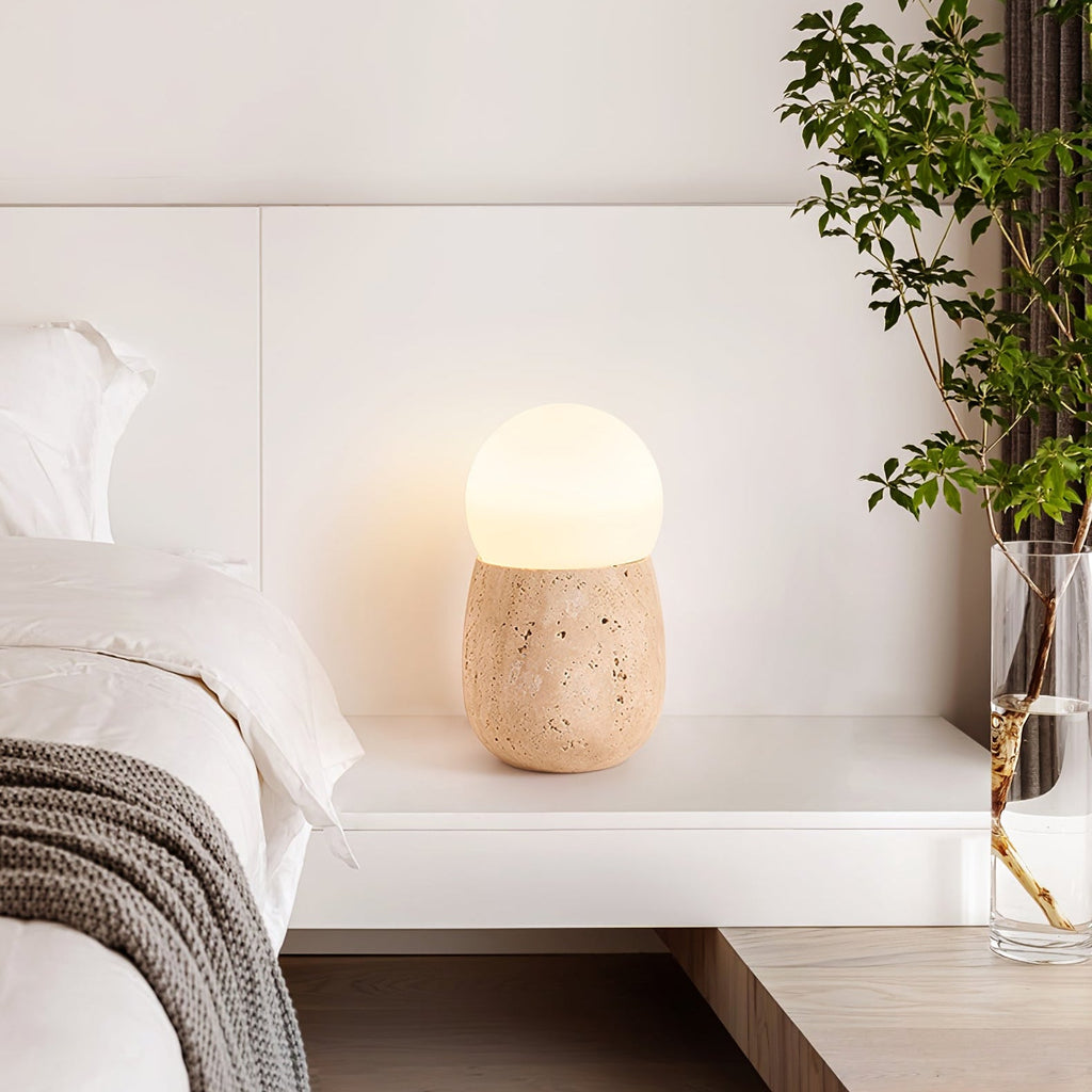 Lampe à poser moderne Ainamo en Travertin jaune et blanc