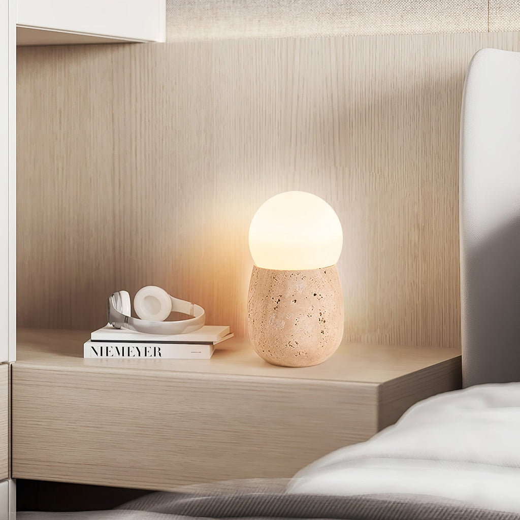 Lampe à poser moderne Ainamo en Travertin jaune et blanc