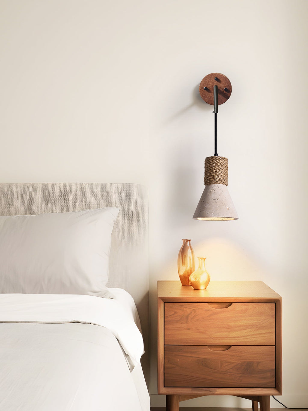 Applique murale moderne Fletcher en Travertin jaune et noyer