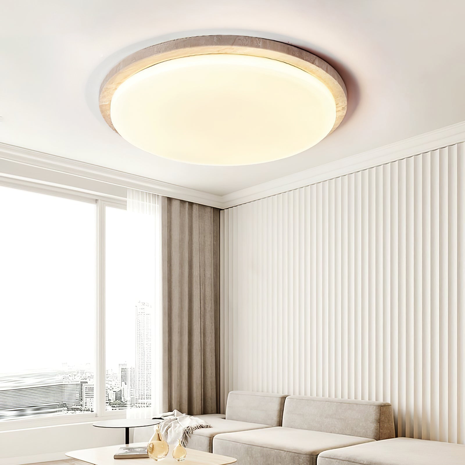Plafonnier moderne Nidaros en Travertin jaune et blanc