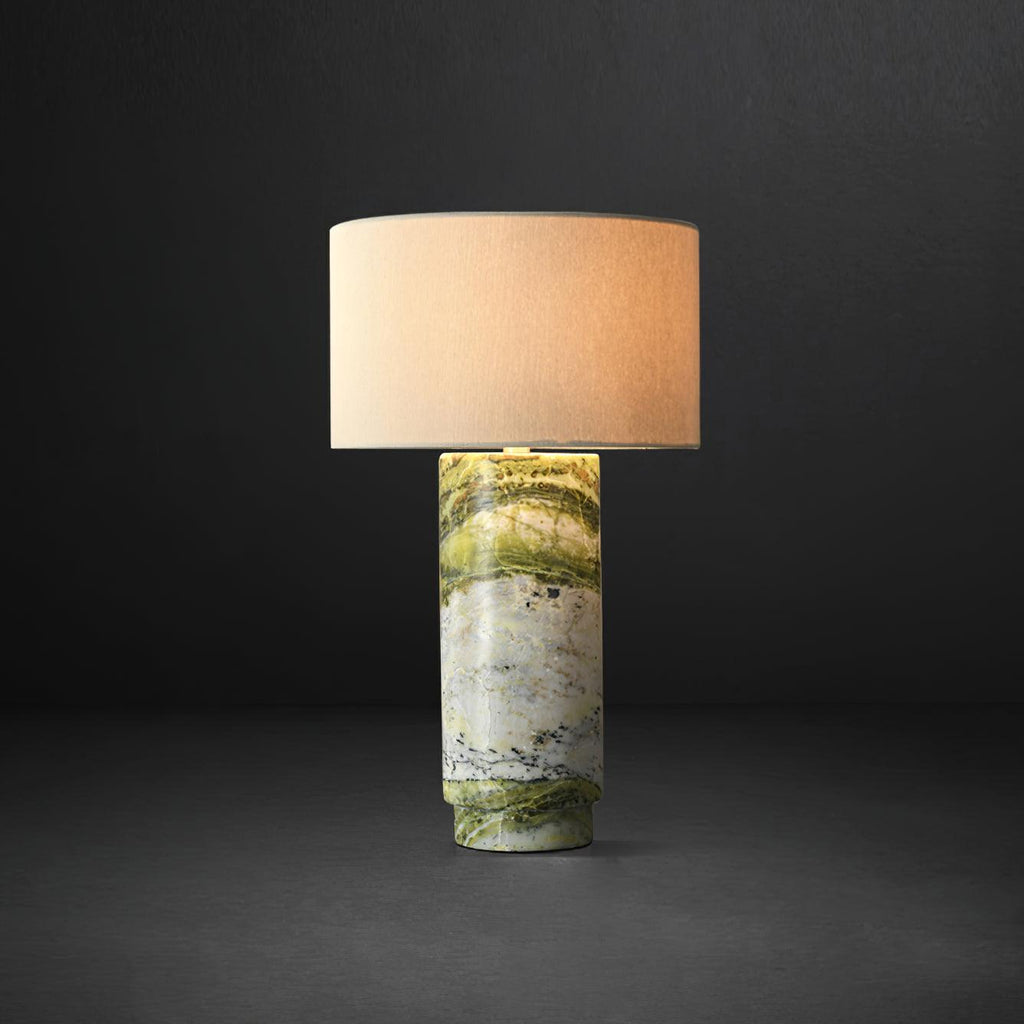 Lampe à poser moderne Nidaros en Vert marbre et blanc abat-jour