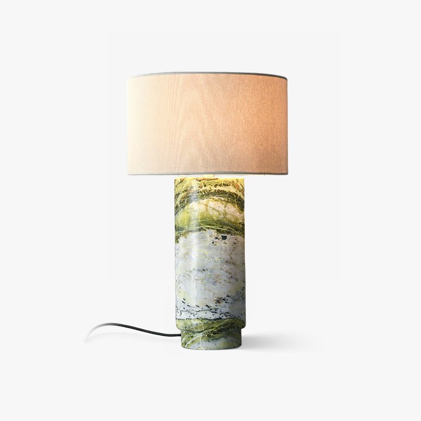 Lampe à poser moderne Nidaros en Vert marbre et blanc abat-jour