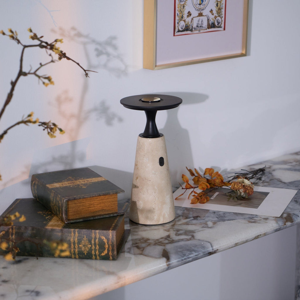 Lampe à poser moderne Toralv en Travertin jaune et noir
