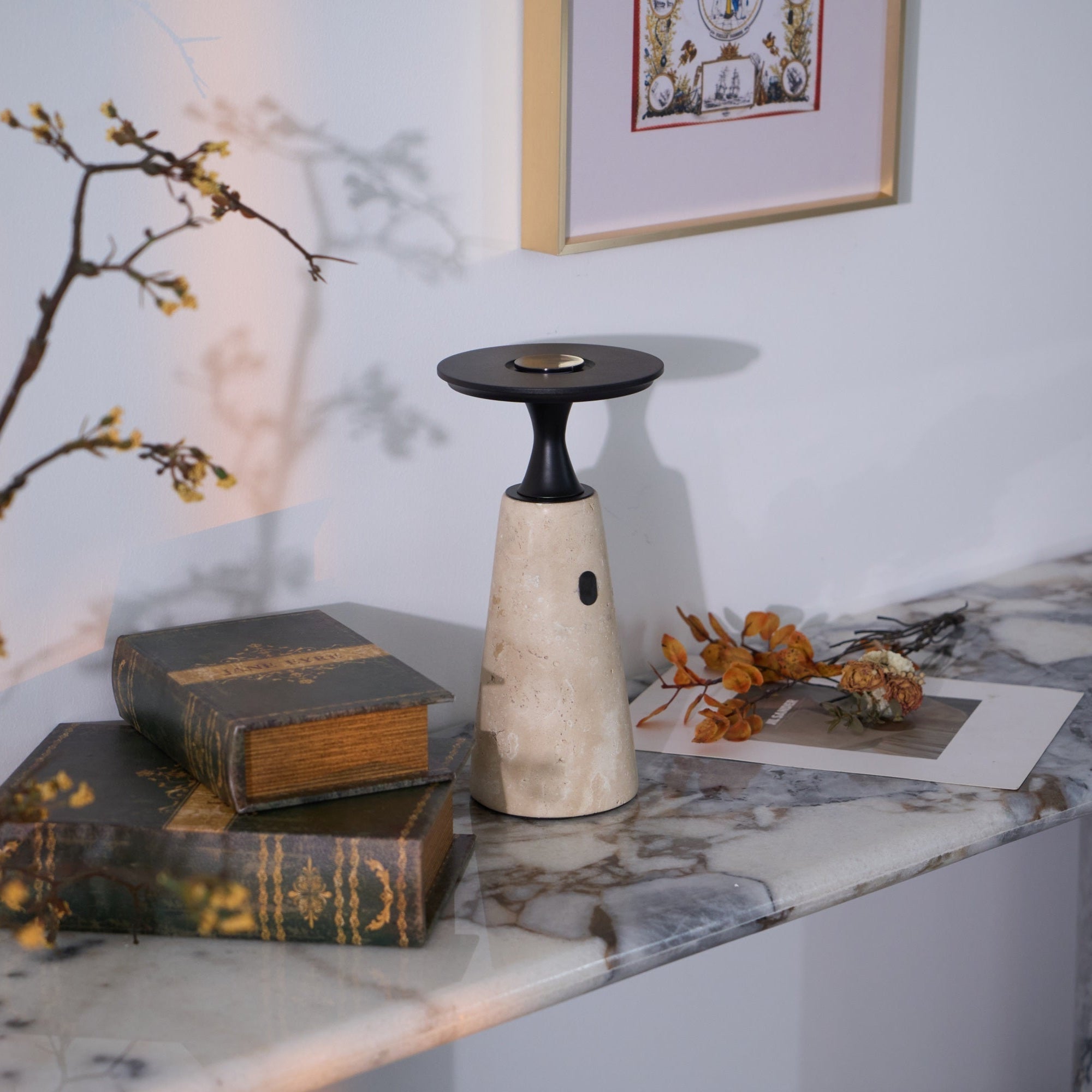 Lampe à poser moderne Toralv en Travertin jaune et noir