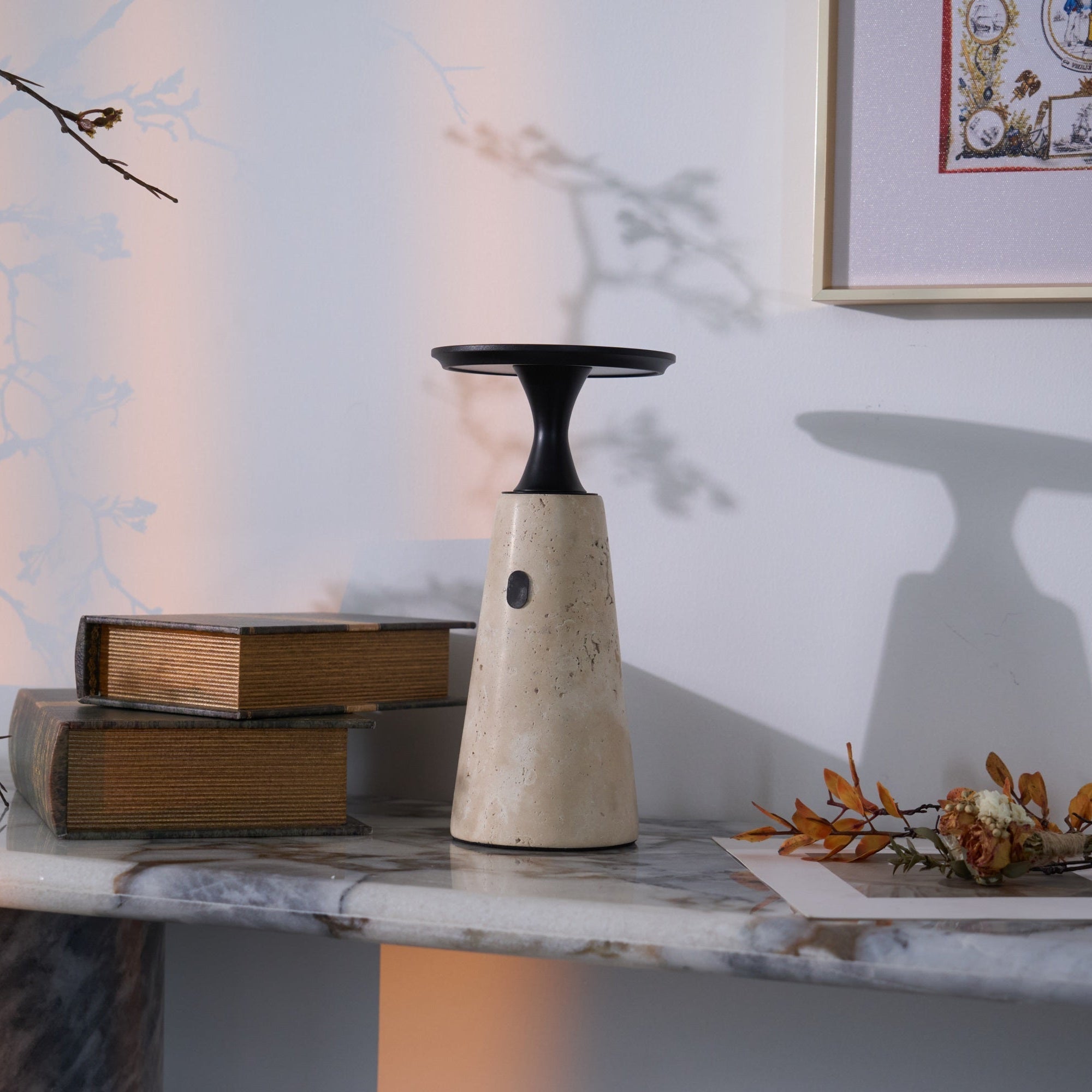 Lampe à poser moderne Toralv en Travertin jaune et noir