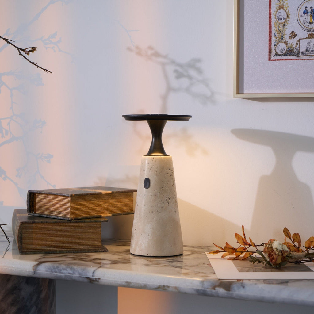 Lampe à poser moderne Toralv en Travertin jaune et noir