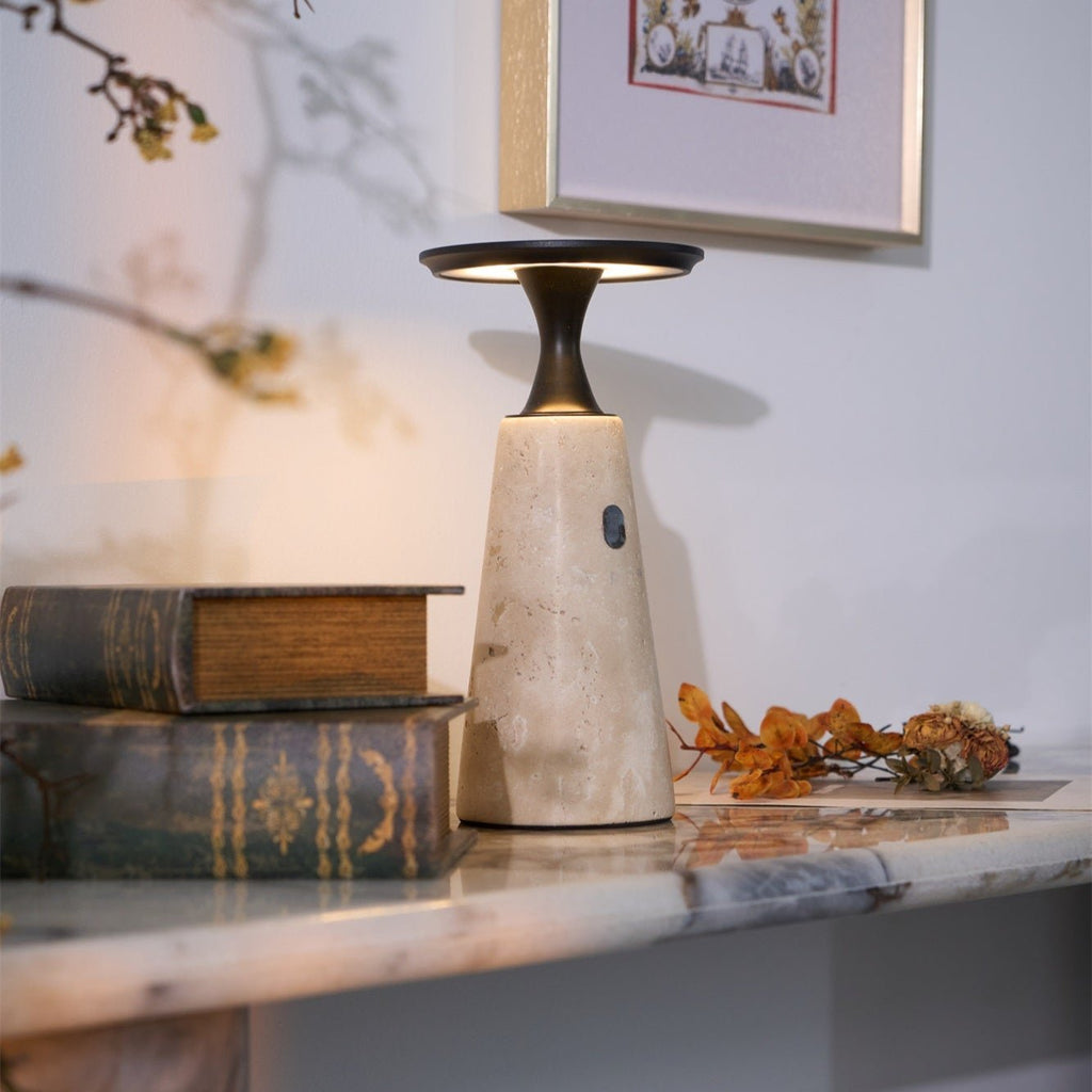 Lampe à poser moderne Toralv en Travertin jaune et noir