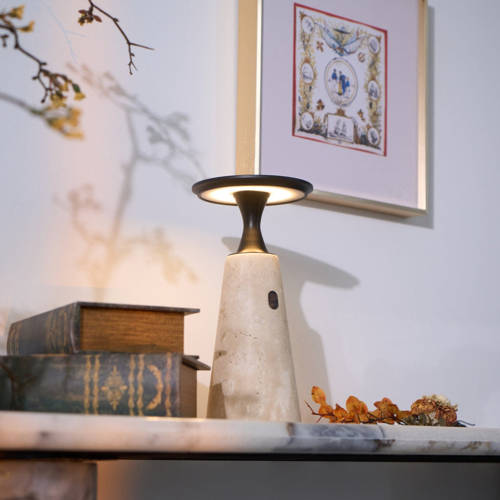 Lampe à poser moderne Toralv en Travertin jaune et noir