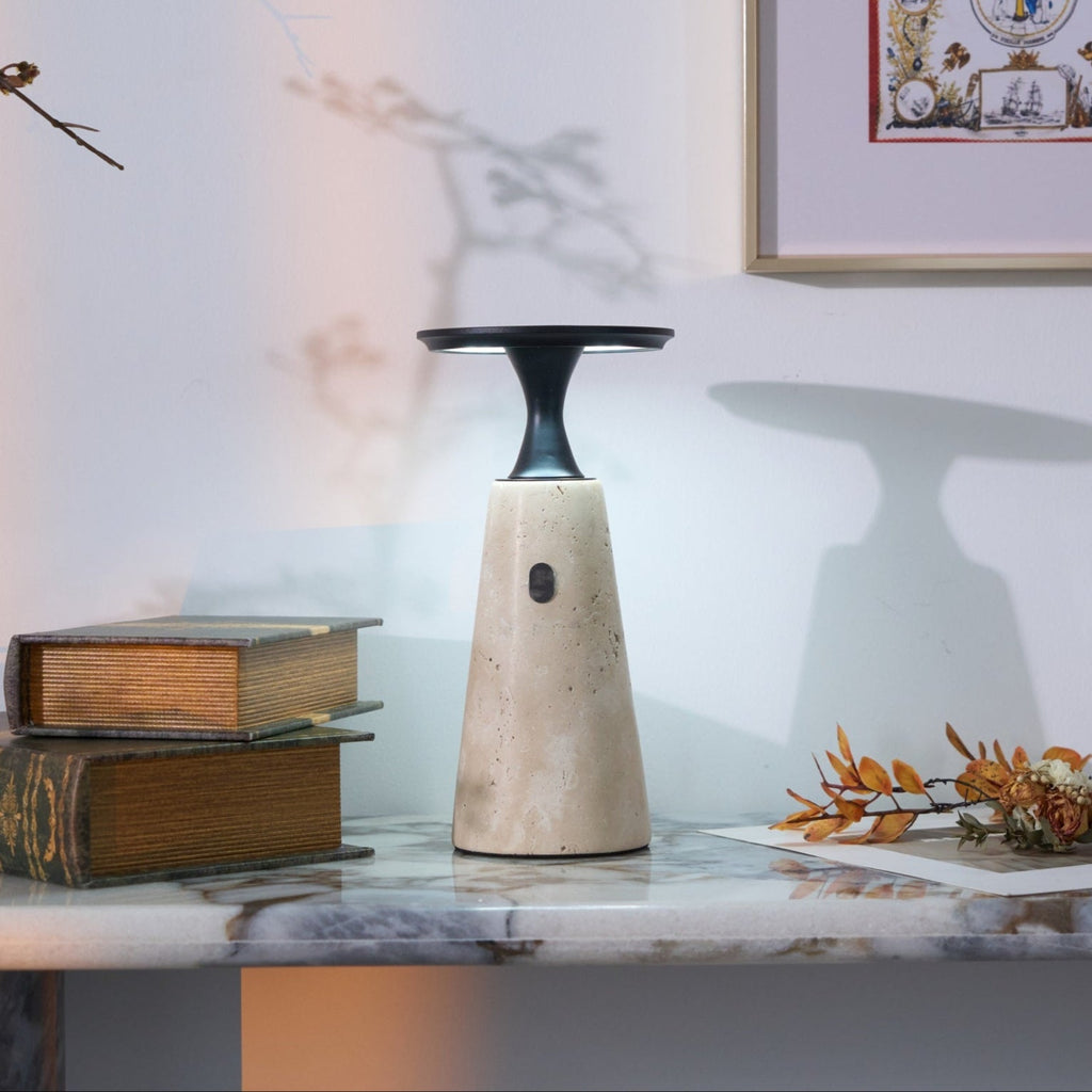 Lampe à poser moderne Toralv en Travertin jaune et noir