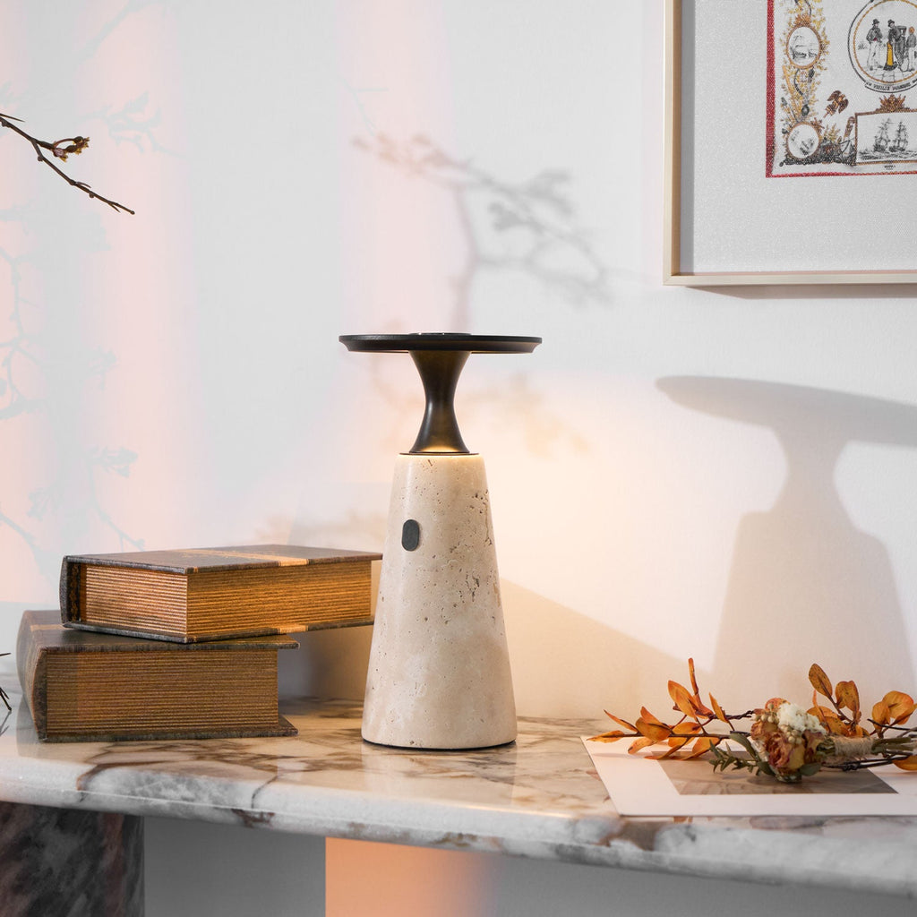 Lampe à poser moderne Toralv en Travertin jaune et noir