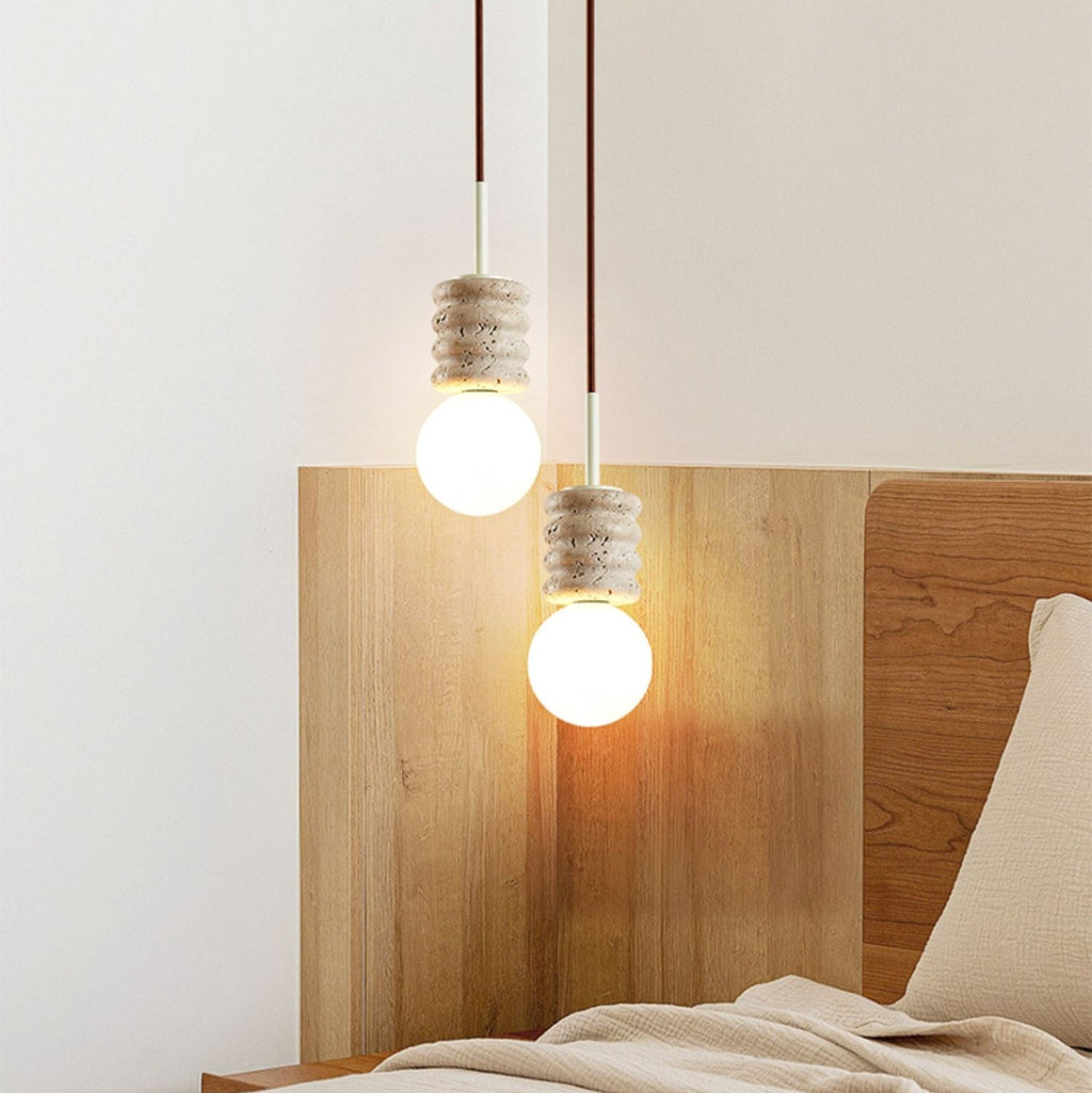 Suspension moderne Magni en pierre Travertin jaune et blanc