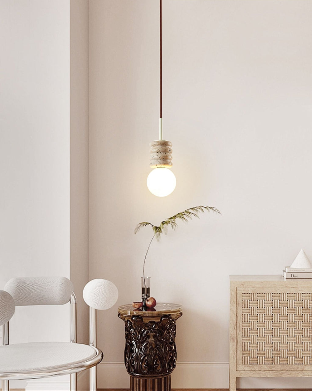 Suspension moderne Magni en pierre Travertin jaune et blanc