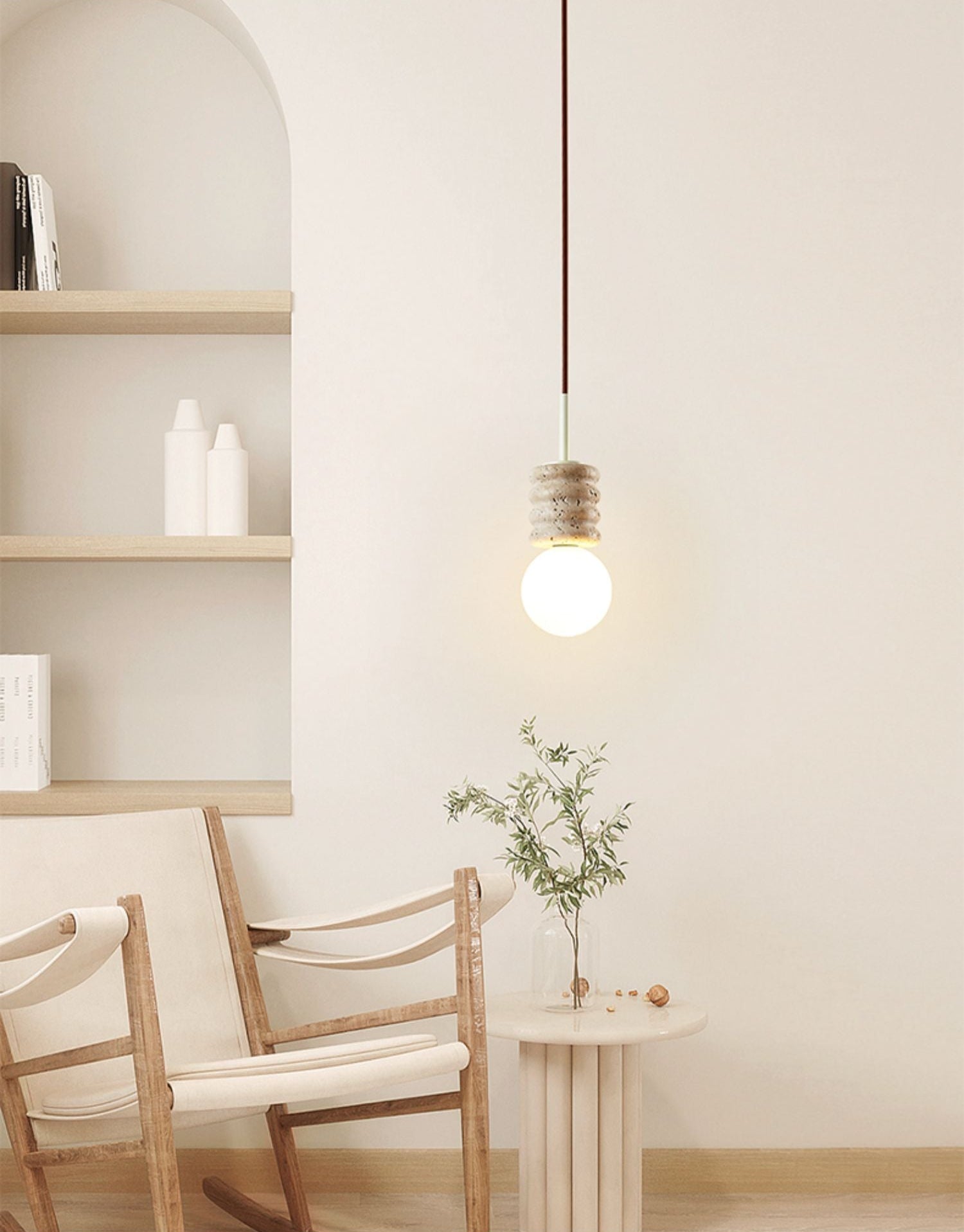 Suspension moderne Magni en pierre Travertin jaune et blanc
