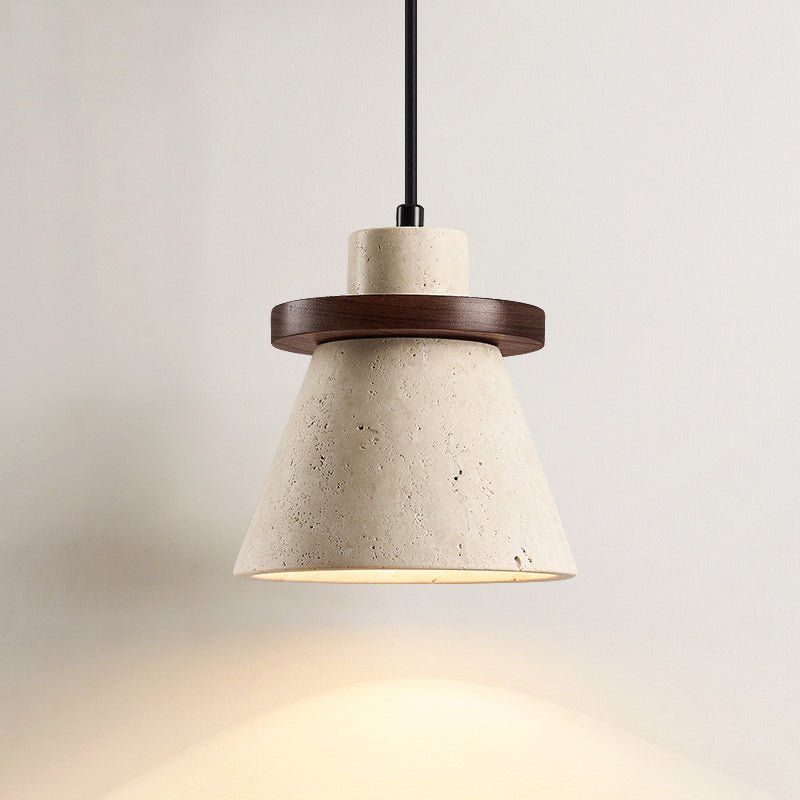 Suspension moderne Toralf en Noyer et travertin jaune