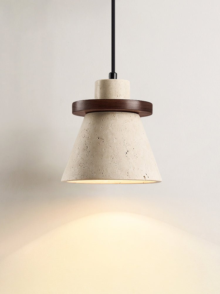 Suspension moderne Toralf en Noyer et travertin jaune