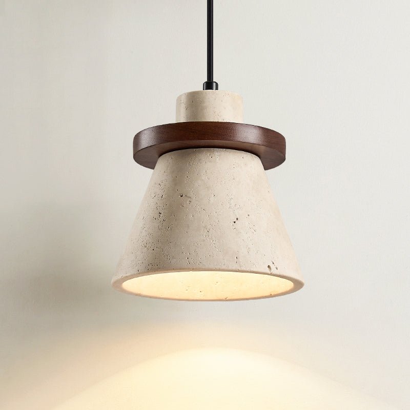 Suspension moderne Toralf en Noyer et travertin jaune