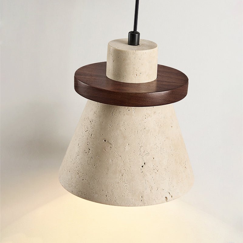 Suspension moderne Toralf en Noyer et travertin jaune