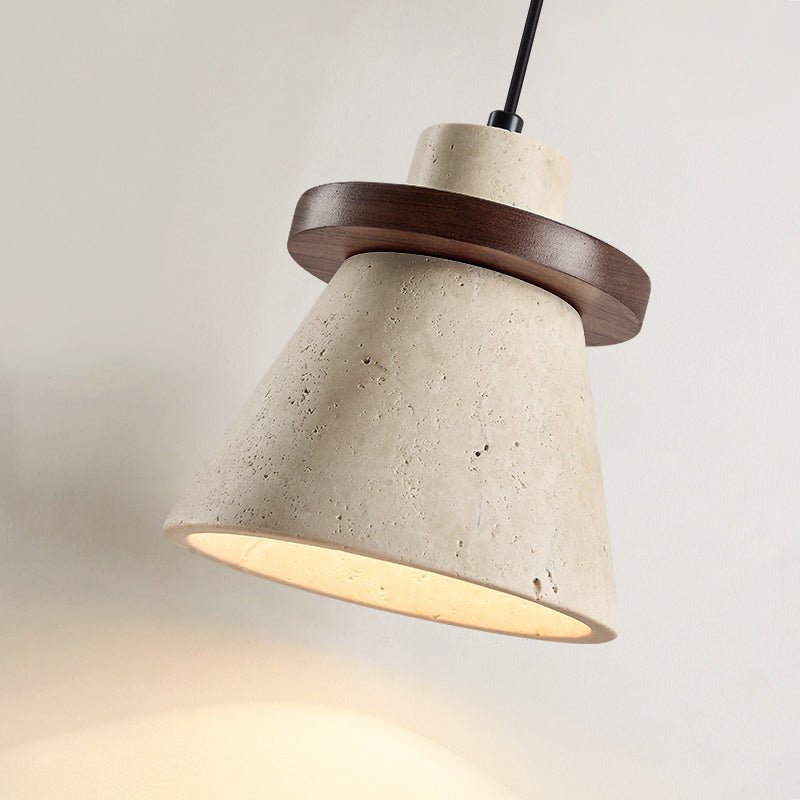 Suspension moderne Toralf en Noyer et travertin jaune