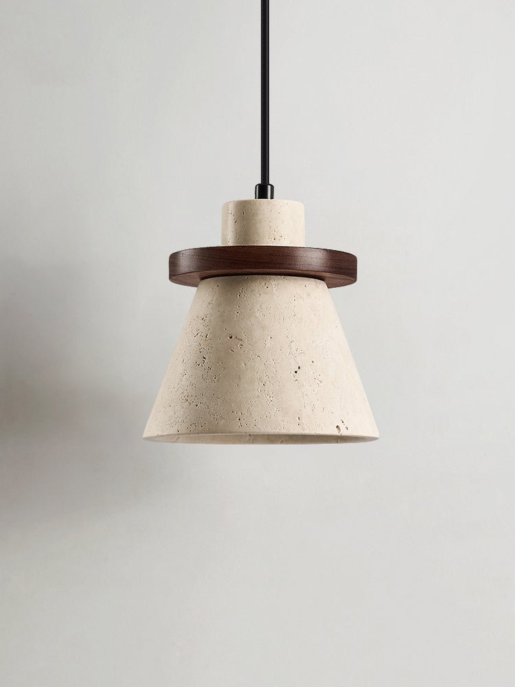 Suspension moderne Toralf en Noyer et travertin jaune