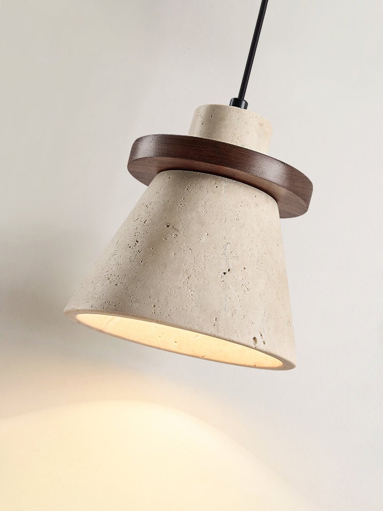 Suspension moderne Toralf en Noyer et travertin jaune