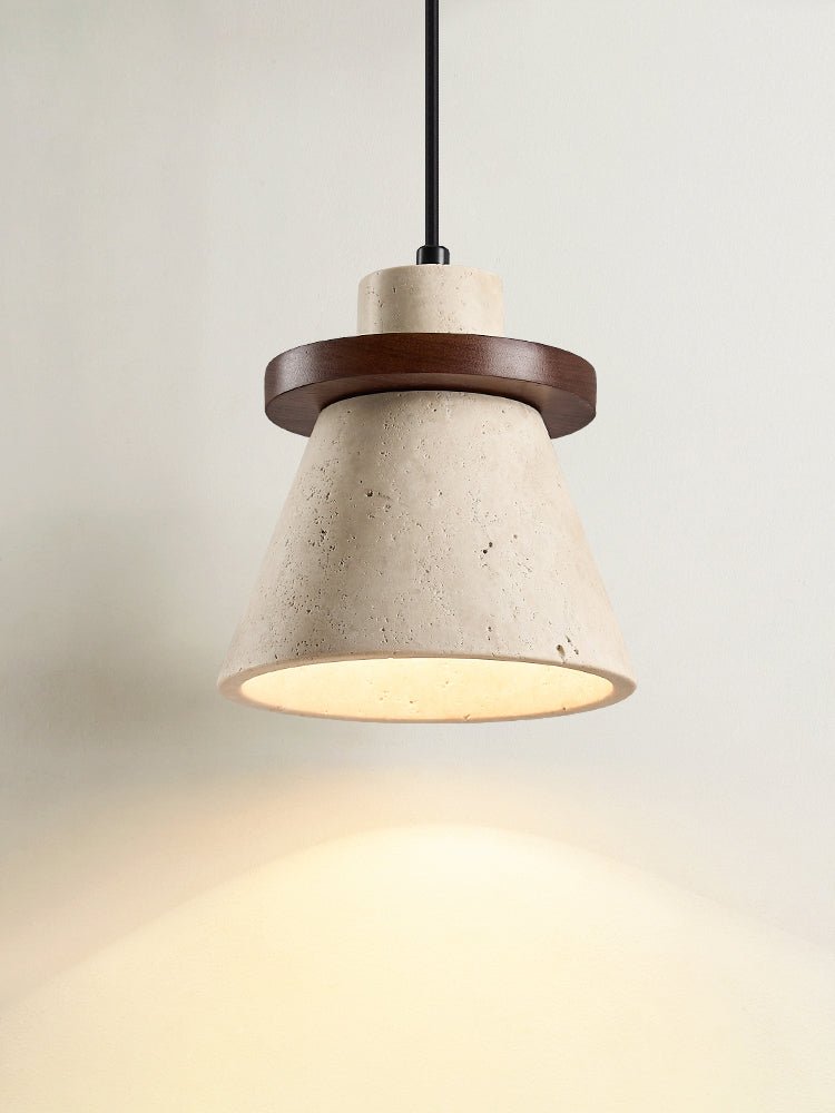 Suspension moderne Toralf en Noyer et travertin jaune
