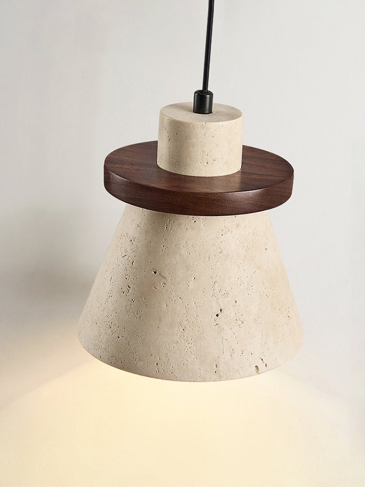 Suspension moderne Toralf en Noyer et travertin jaune