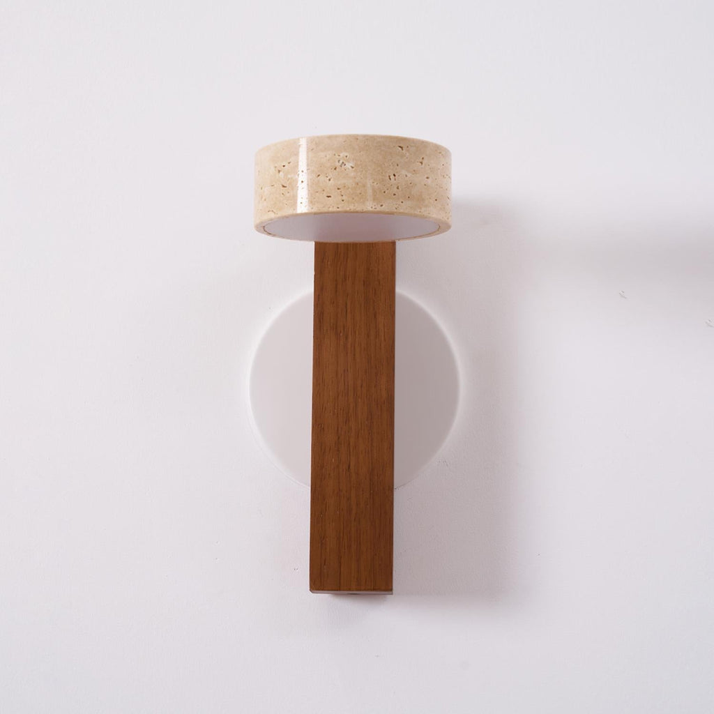 Applique murale moderne Haagen en Noyer bois et travertin jaune