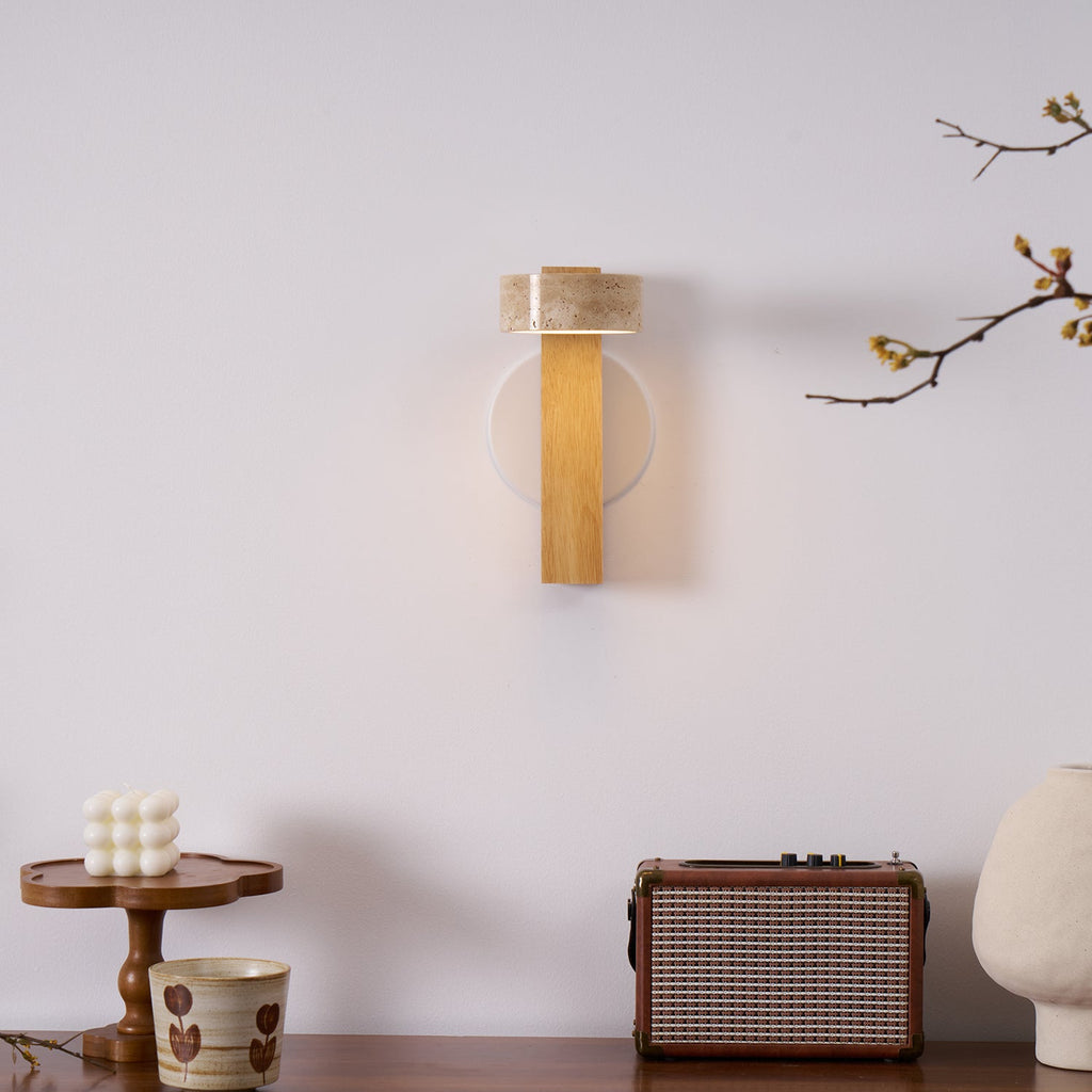 Applique murale moderne Haagen en Noyer bois et travertin jaune